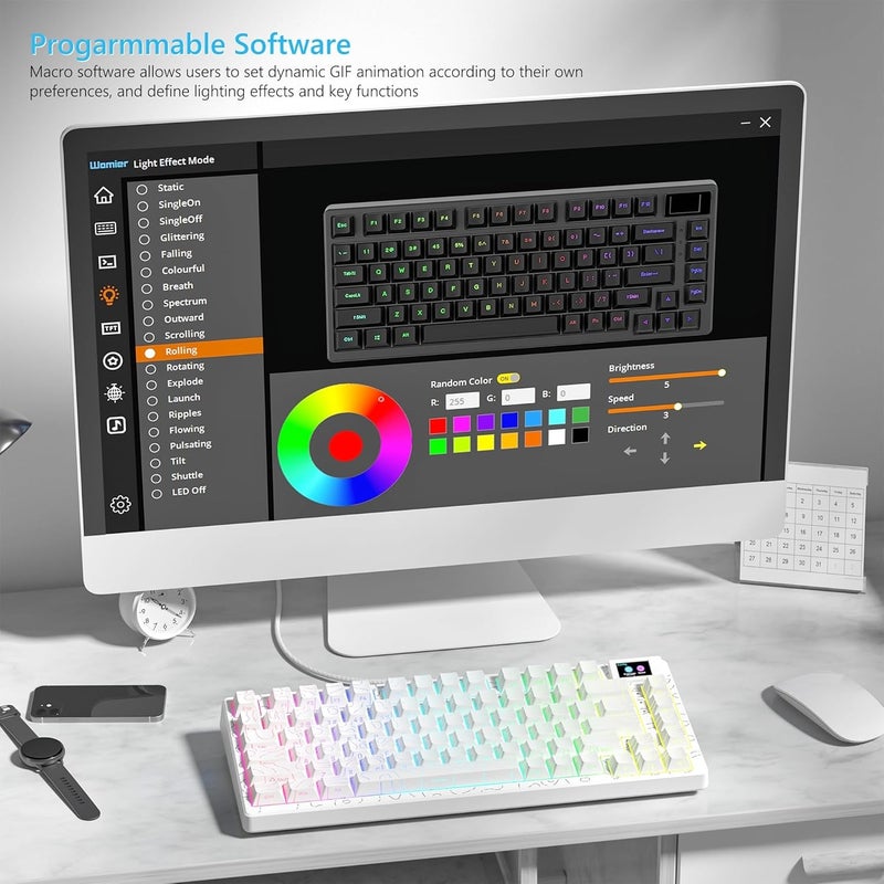 Womier SK80 75% Percent Keyboard Gaming with Color Multimedia Display Mechanical Keyboard Topographic, Hot Swappable Gasket Mount RGB Creamy Key Board Pre-lubed POM Switch for Mac/Win,White - Image 4